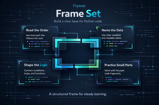 Flynvo Frame Set with educational text on a dark background