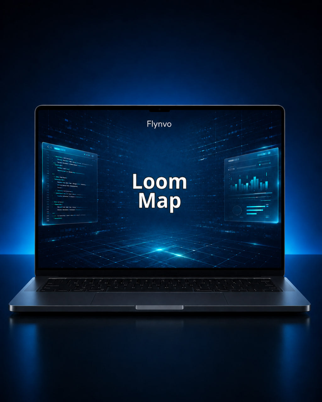 Laptop displaying 'Loom Map' on a dark blue background