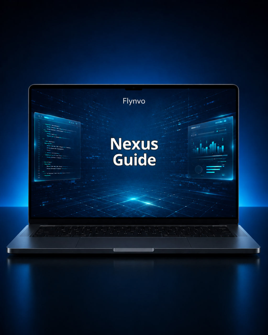 Laptop displaying 'Nexus Guide' on a dark blue background