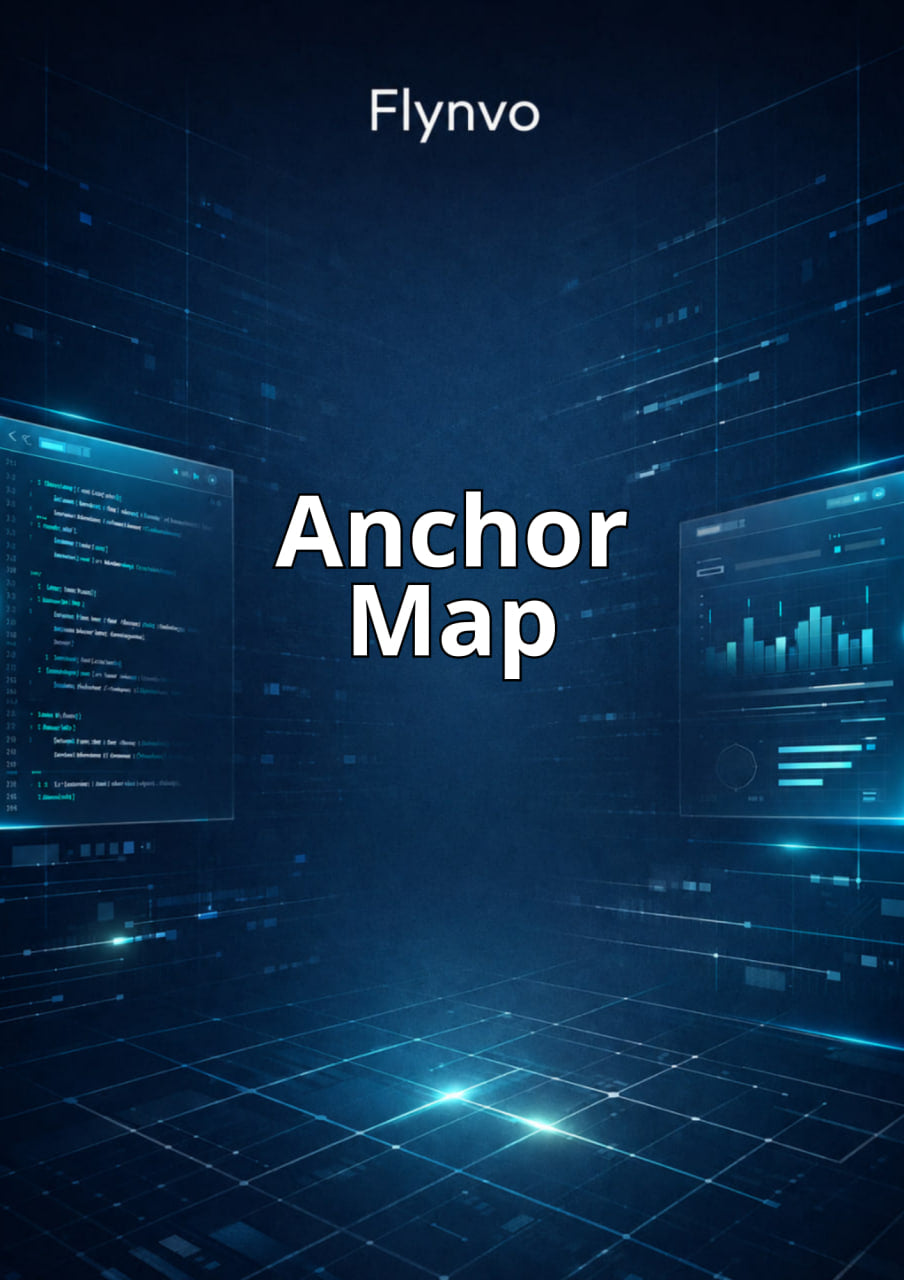 Flynvo Anchor Map with digital interface design on a dark blue background