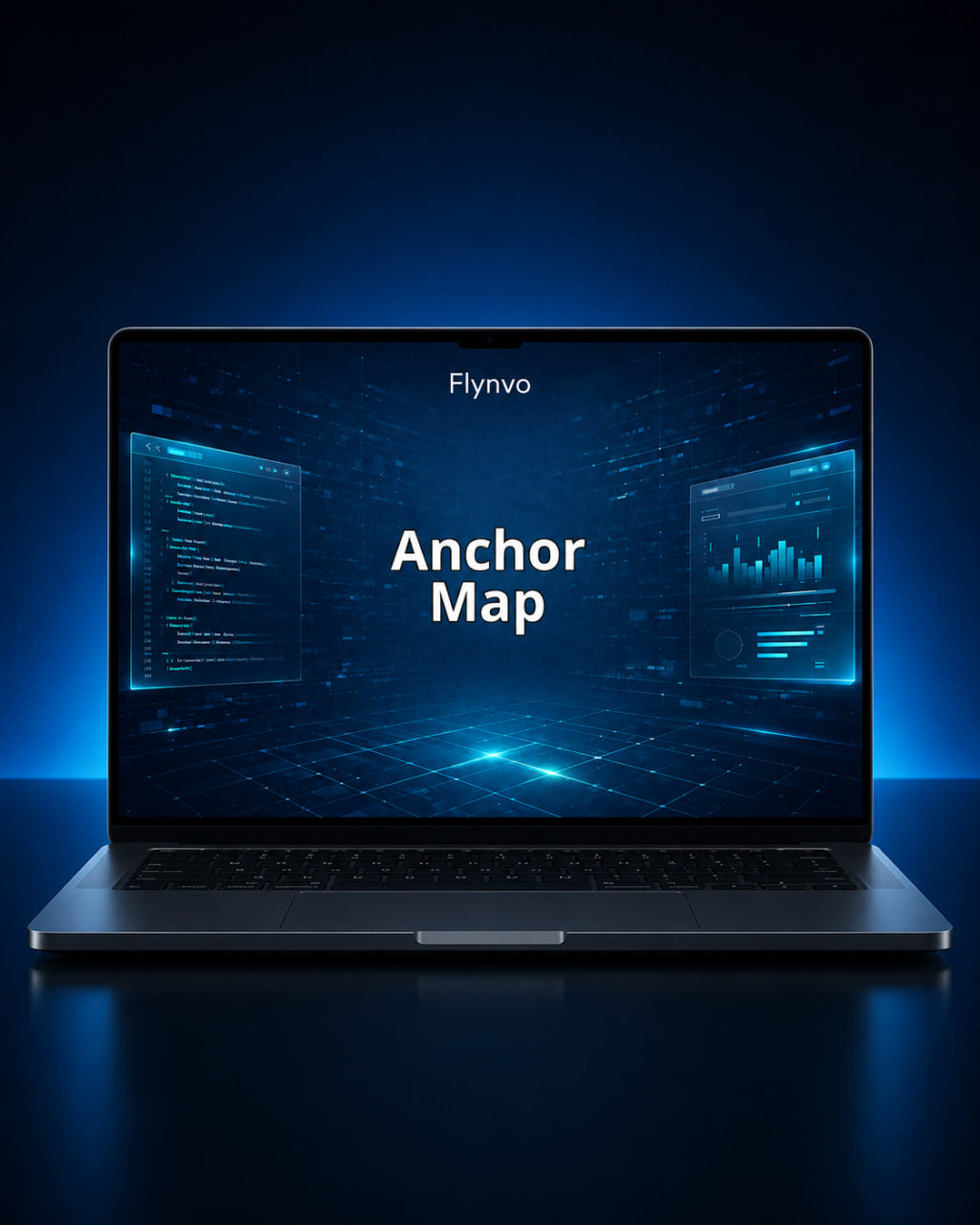 Laptop displaying 'Anchor Map' on a dark blue background