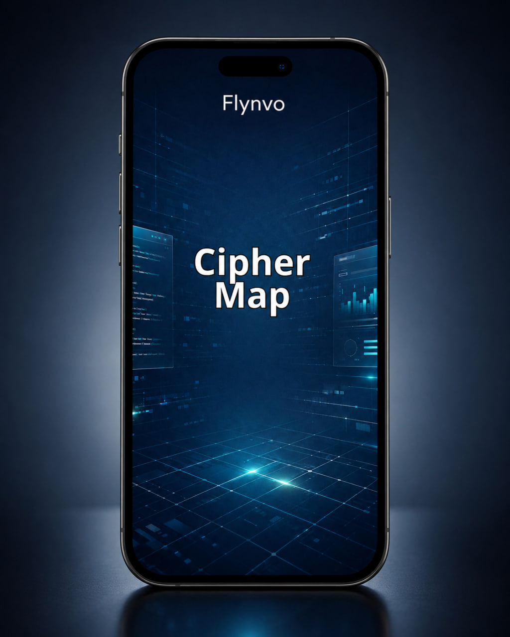 Phone displaying 'Flynvo Cipher Map' on a dark background