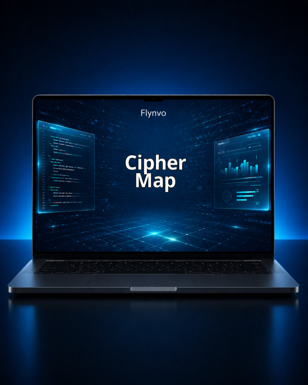 Laptop displaying 'Cipher Map' on a dark blue background