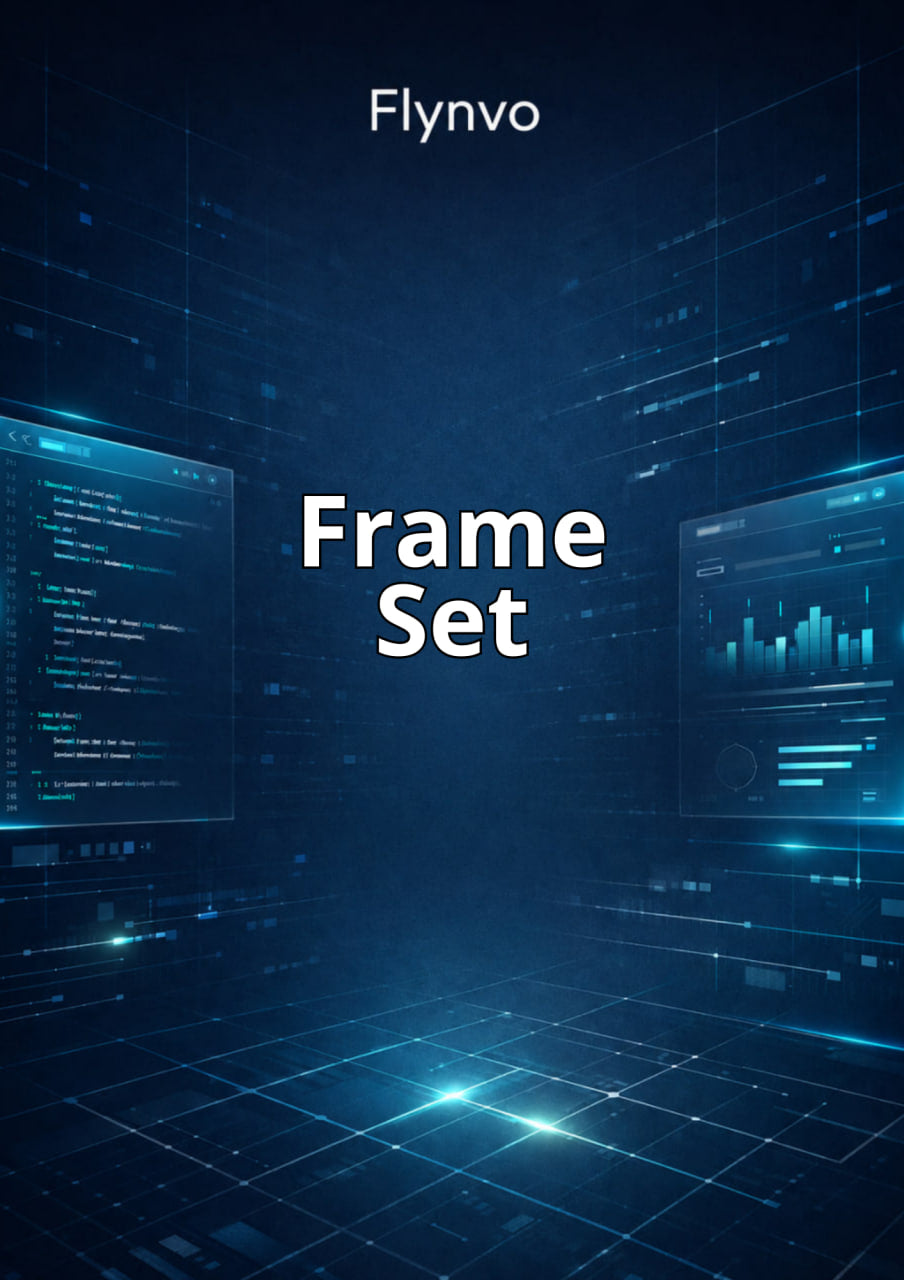 Flynvo Frame Set with digital interface design on a dark blue background