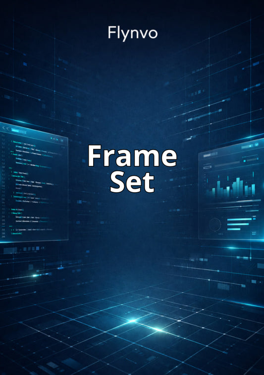 Flynvo Frame Set with digital interface design on a dark blue background