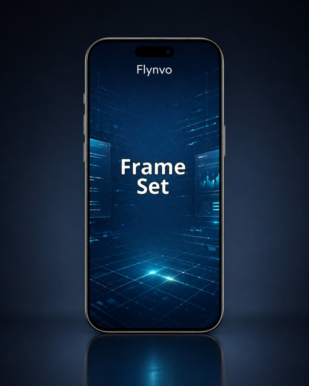 Smartphone with Flynvo branding on a dark background