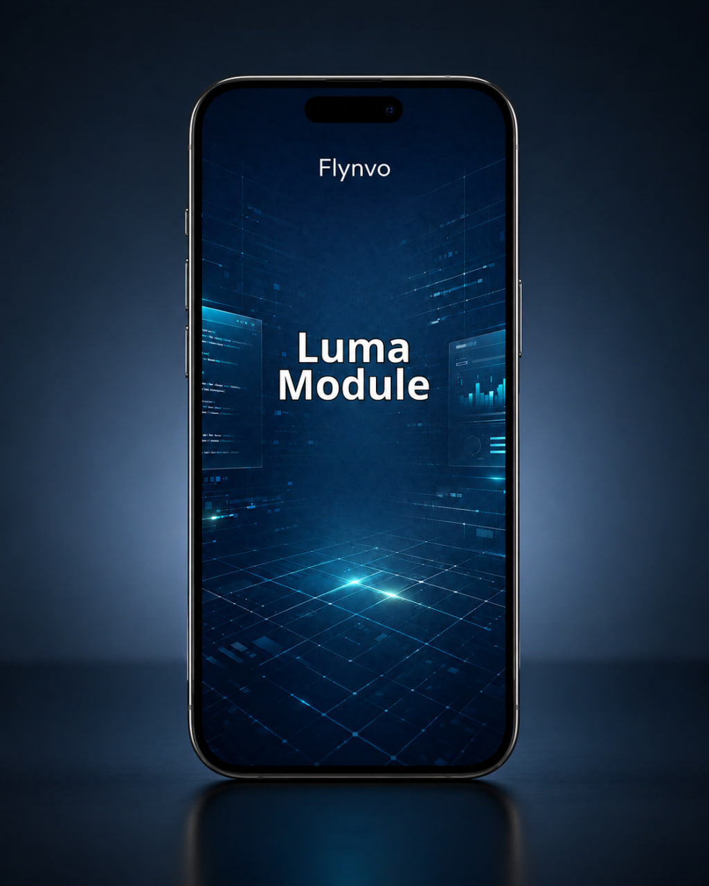 Smartphone displaying 'Flynvo Luma Module' on a dark background
