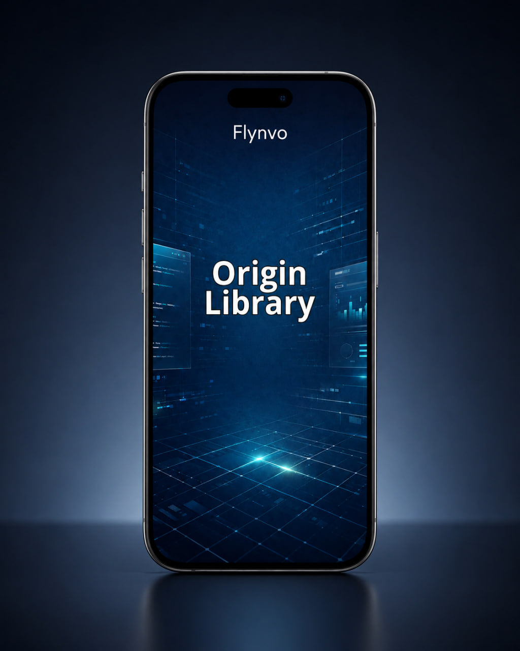 Phone displaying 'Flynvo Origin Library' on a dark background