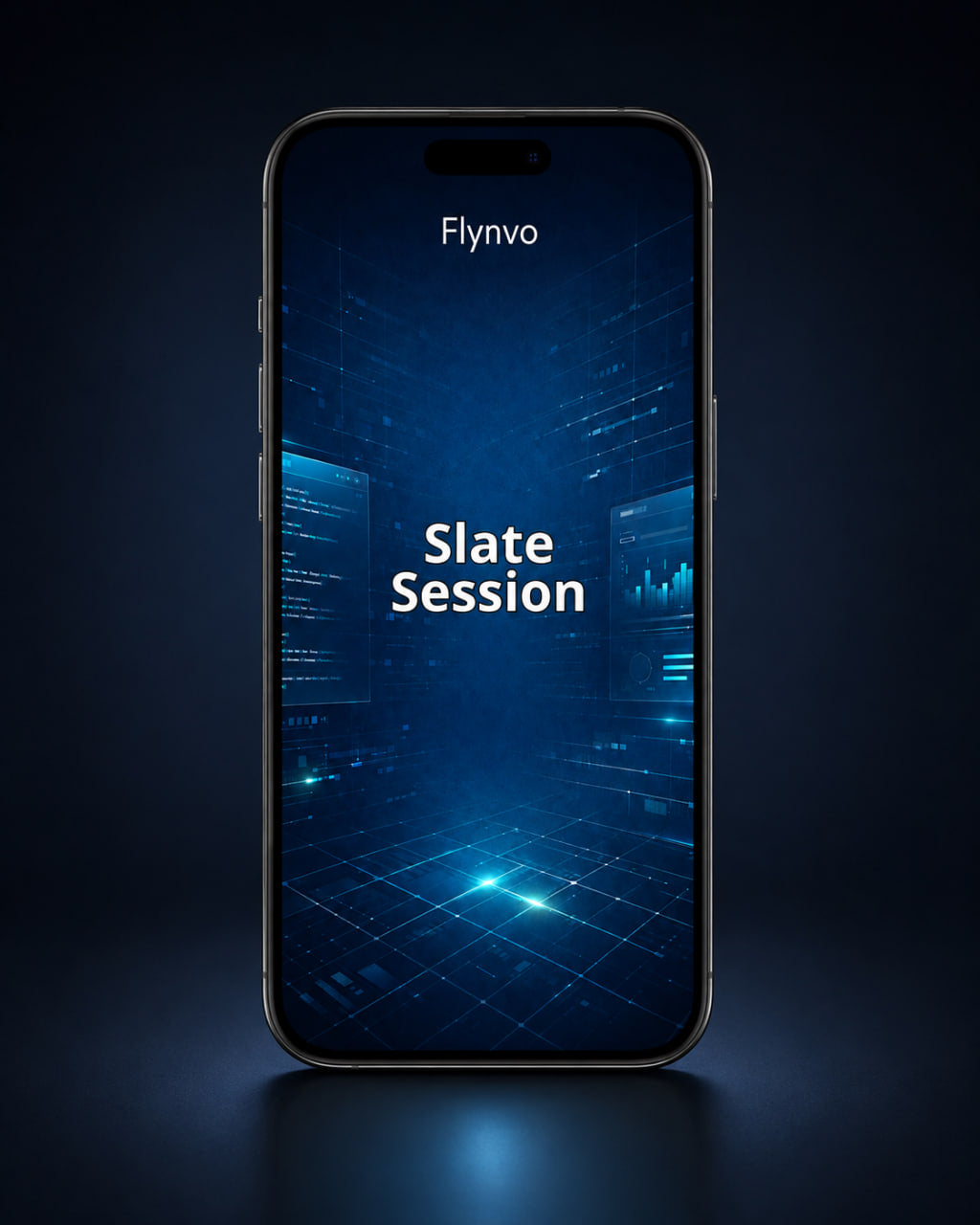 Smartphone displaying 'Flynvo Slate Session' on a dark background