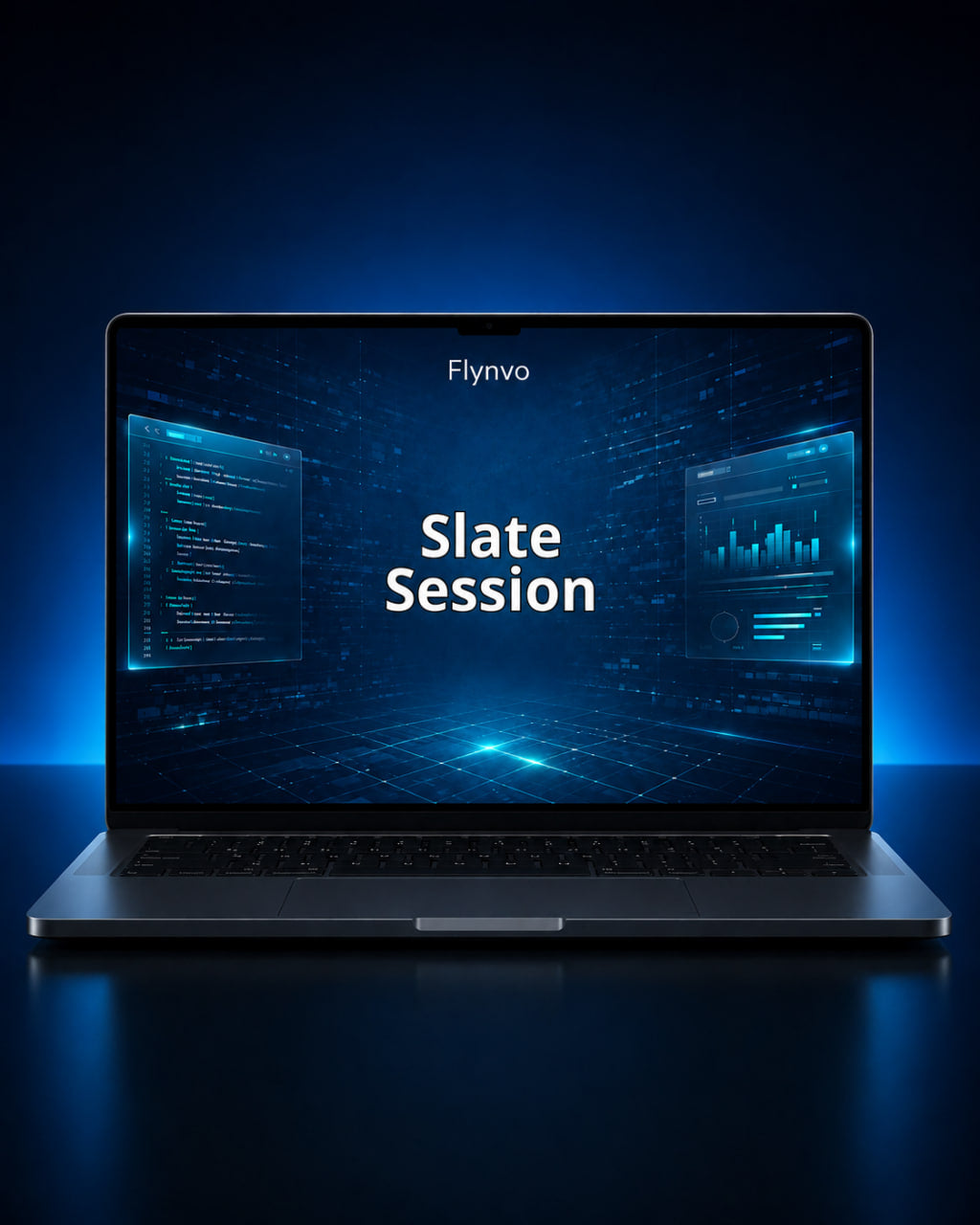 Laptop displaying 'Slate Session' on a dark blue background