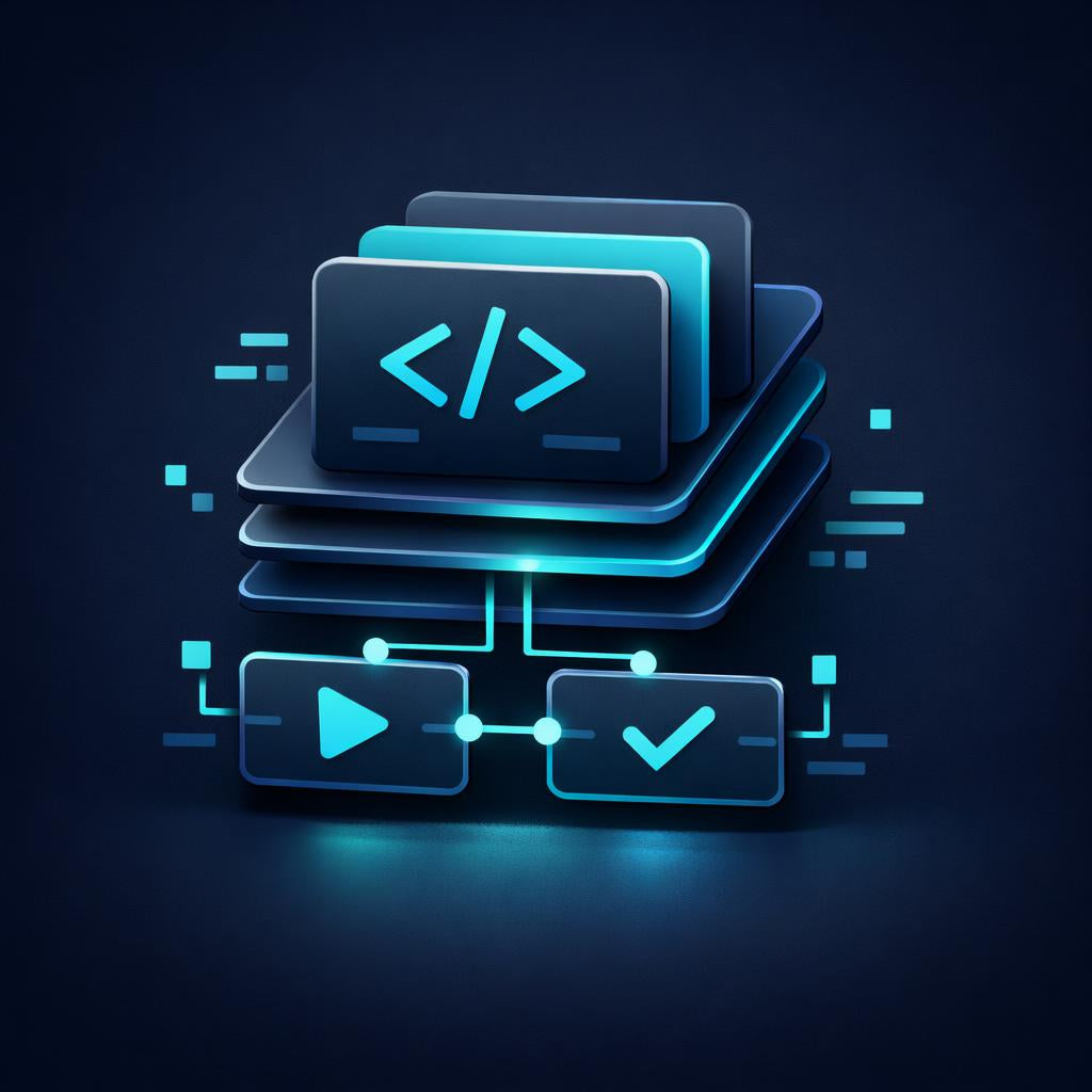 Stack of glowing blue computer code cards on a dark background