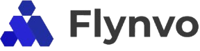 Flynvo logo with blue geometric design on a white background