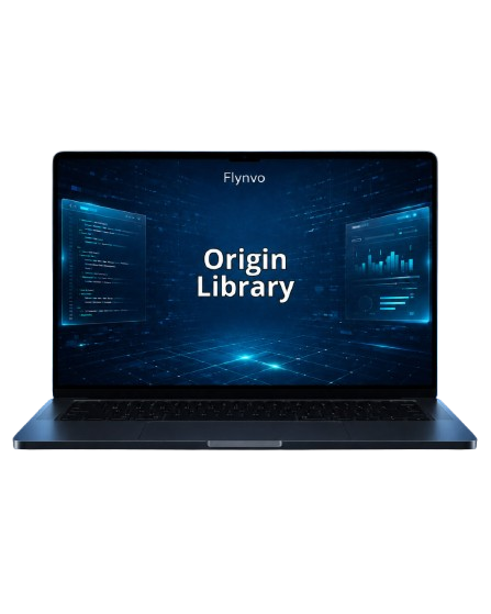 Laptop displaying 'Origin Library' on a white background
